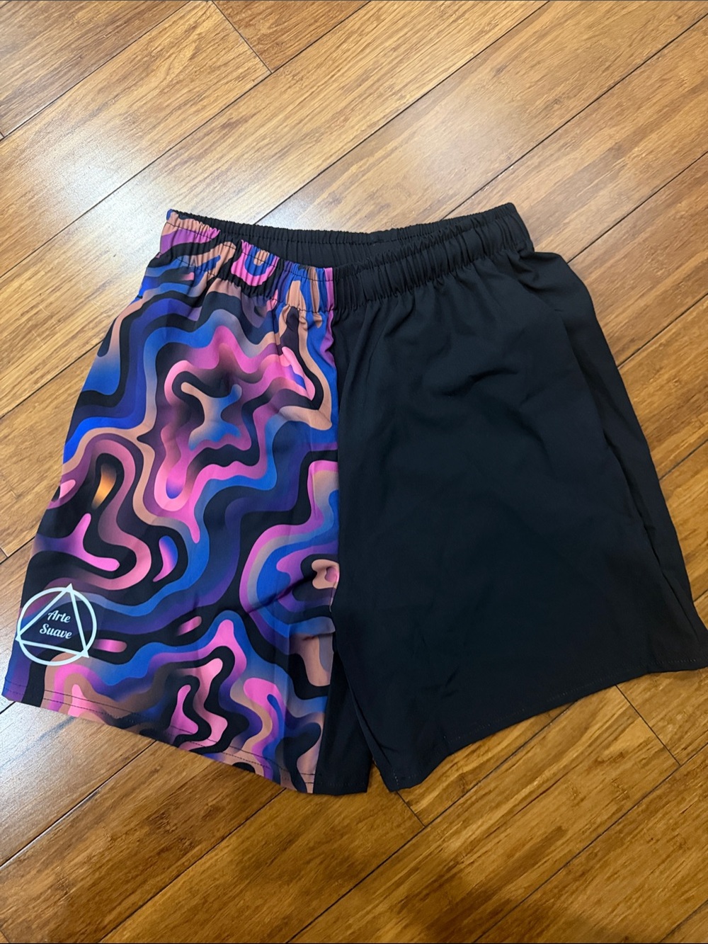 Arte Suave Two-Tone Swim/Board Shorts with Purple-Pink Swirl Panel small